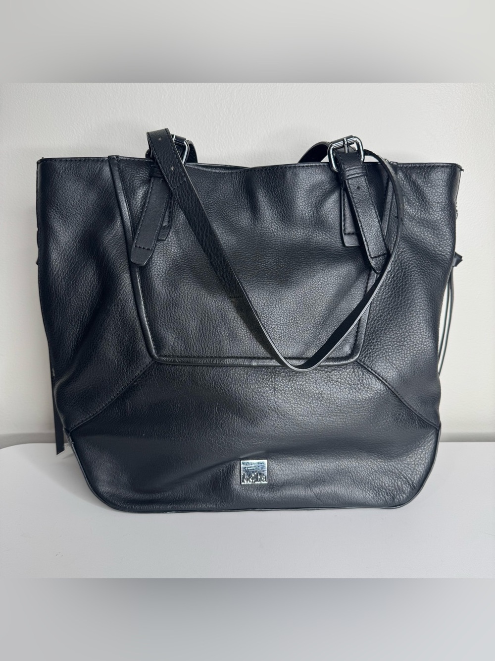 Kooba Crawford Tote Bag Black Leather Work Office Minimalist Neutral